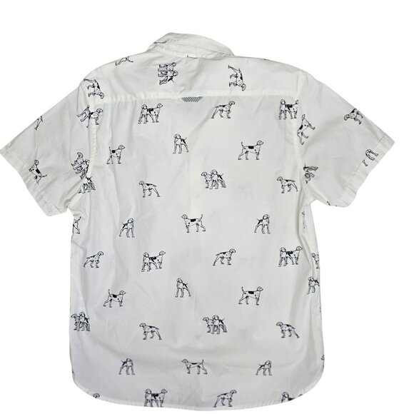 Denim & Flower Nicky Slim Fit Short Sleeve Button-Up Shirt L Dog Print White - Picture 3 of 5